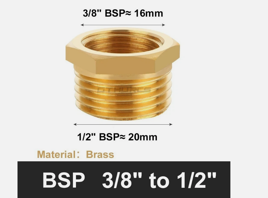 1/2" Male x 3/8" Female Brass Bush Adaptor Connector