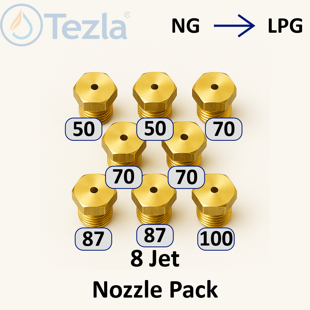 set of 8 brass gas jet nozzles used for gas cookers/gas hobs.