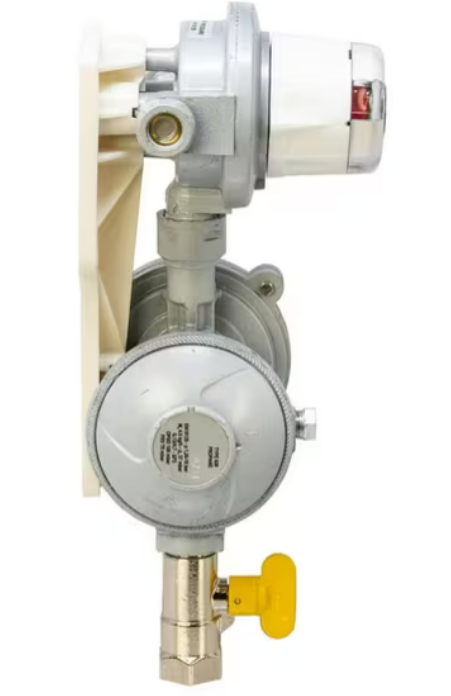 Automatic changeover gas pressure regulator with OPSO, wall mount plate and test point included. Manufactured by cavagna group.