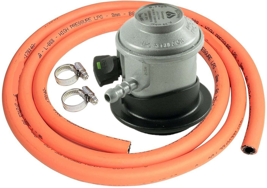 35 mm Jumbo Clip-On Butane Gas Regulator with Rain Cap 2 metres 8mm hose