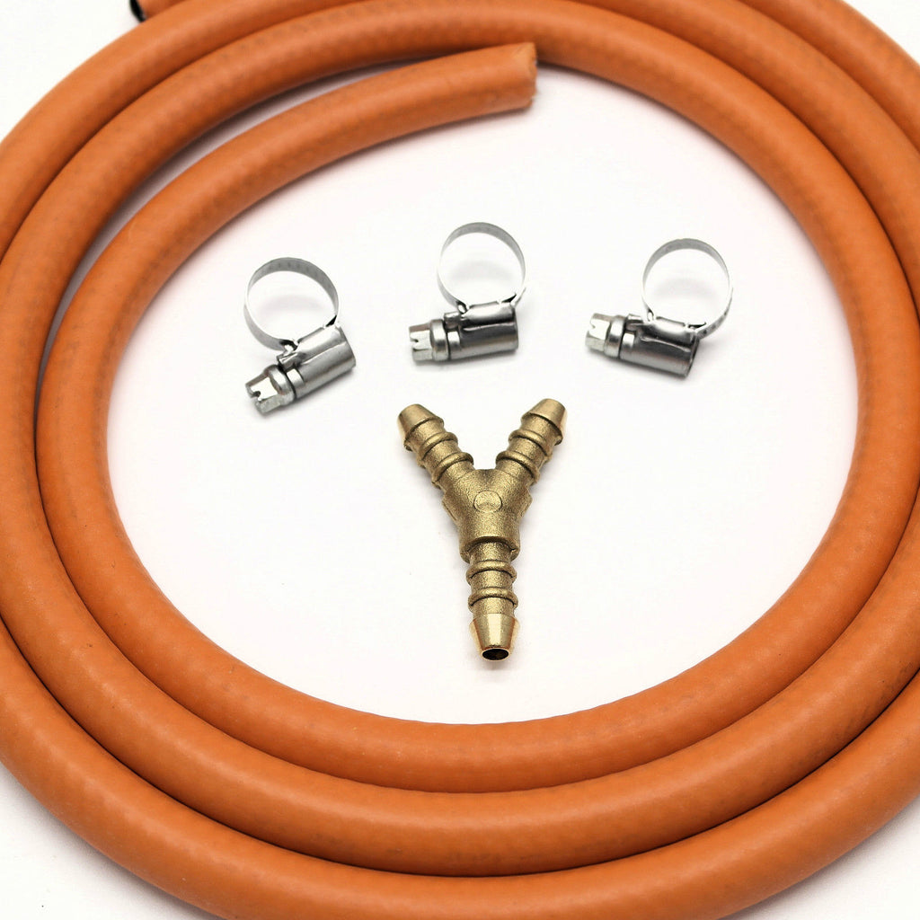 3 Way Y Gas Splitter Kit With 2m 8mm I/D Gas Pipe & 3 Hose Clips