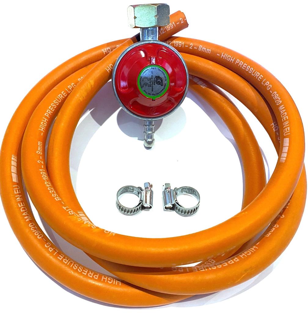 Irish Market 37mbar Stranded Propane Gas Regulator 21.8 LH ROI Nut To 8mm Includes Hose and 2 Clips